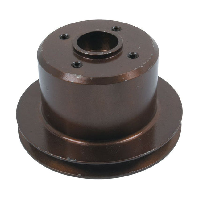 A bronze-colored, cylindrical metal water pump pulley with top holes and a bottom flange, compatible with the Landini 6500, is available as Sparex Part No. S.42911 at Sparex.