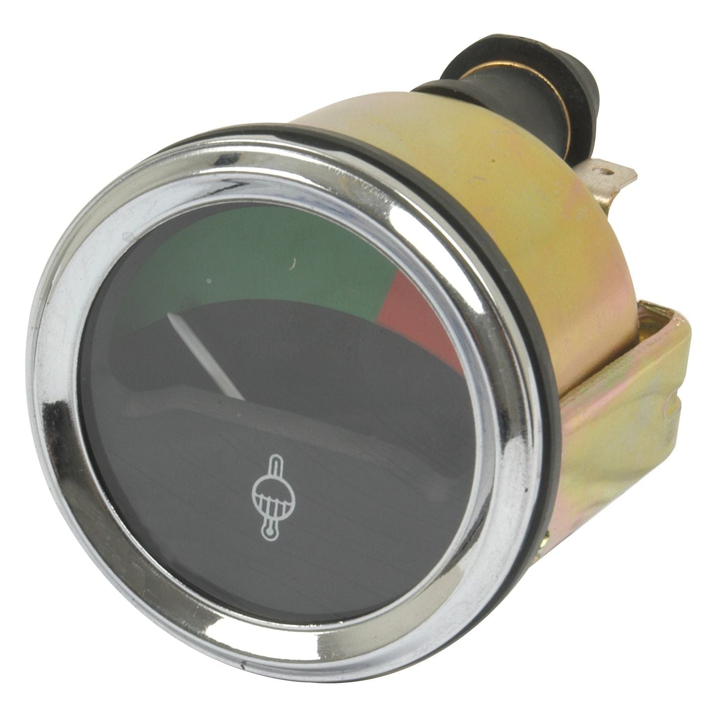 A close-up of the Sparex Water Temperature Gauge, featuring a chrome rim and a coil symbol reminiscent of an Allis Chalmers gauge. The gauge displays colored sections in red, green, and black and has a temperature range as specified by Sparex Part No. S.41066.