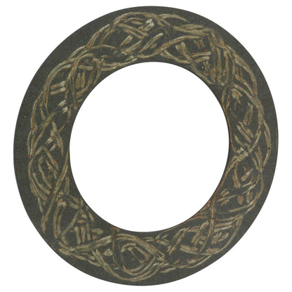 Circular frame with an intricate, twisted vine design, showcasing its rough texture and a hollow center. The frame is dark green with brown and beige highlights, reminiscent of the craftsmanship seen in Sparex designs such as the S.118068 friction disc.