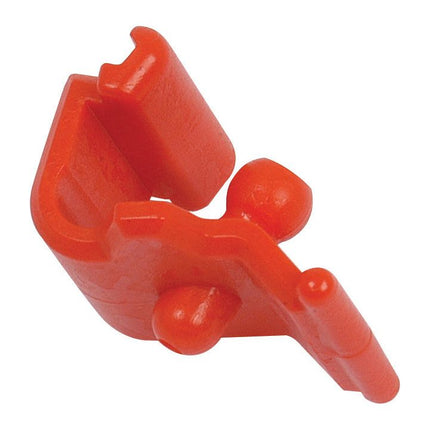 A vibrant orange Sparex PTO Grease Nipple Lock (Sparex Part No. S.56509) made of plastic, featuring angular and rounded components along with a secure nipple lock.