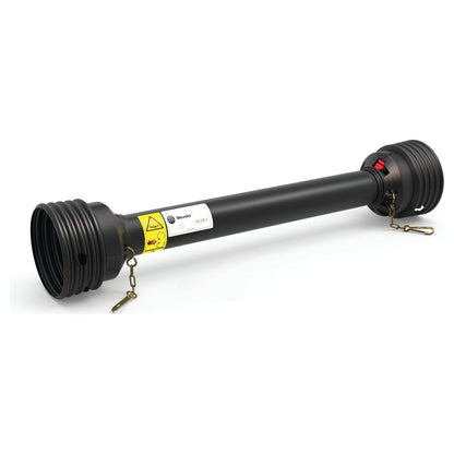 Image of the Sparex PTO Guard - Easylock (S.59617), an extra-large 1010mm black plastic pipe with threaded ends, chains, safety labels, and an Easylock mechanism, designed for industrial or utility use.