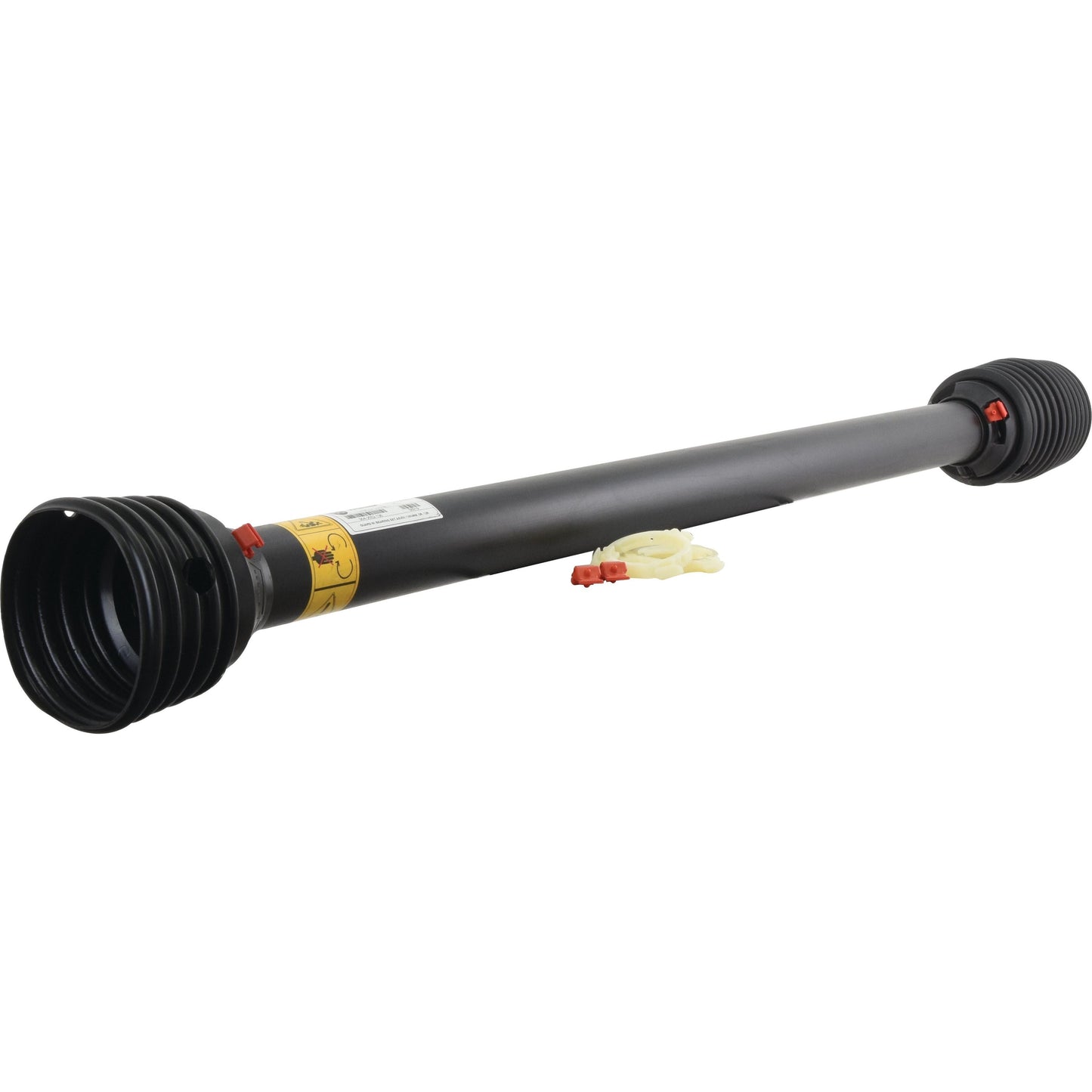 The PTO Guard - Easylock from Sparex, with a length of 1360mm and medium guard size (Sparex Part No. S.56519), is a black metal drive shaft featuring two coupling ends for enhanced safety in machinery and vehicles, displayed on a white background.