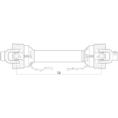 Technical drawing of a Weasler PTO Shaft - S.39018 with couplings on both ends, labeled "Lz" indicating the length of the shaft as 1010mm. Chains and bolts are illustrated connecting the 1 3/8'' x 6 Spline Q.R. (Quick Release) couplings. Features components from the Sparex brand's German Series AW36/W2500 for enhanced performance.