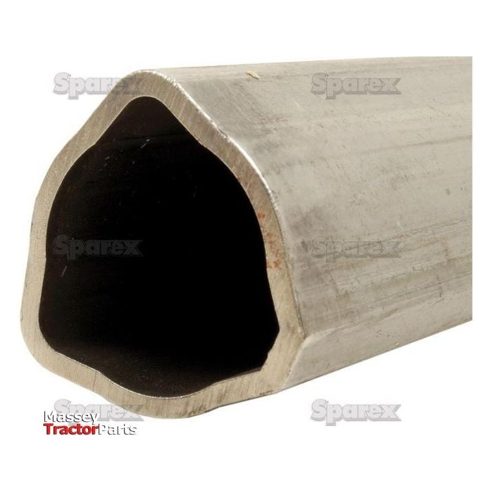 Close-up of a Rilsan® Coated PTO Tube - Triangle Profile, 1M (12517) - S.26351, featuring a slightly irregular, rounded triangular cross-section in metallic finish. The plain white background faintly displays the words "Sparex" and "Massey Tractor Parts.