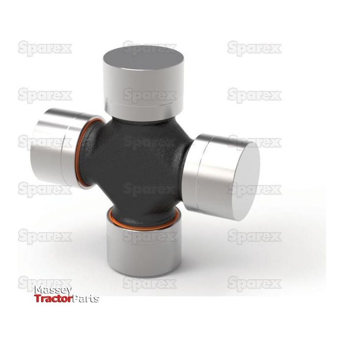 Introducing the Weasler Universal Joint - 41 x 108mm (Heavy Duty) by Sparex, specially designed for Massey Ferguson tractors. This robust joint features a cross-shaped design with four bearings, finished in predominantly black metal with silver ends. The "Massey Tractor Parts" logo is elegantly placed at the corner, ensuring a perfect fit and outstanding performance for your machinery. Available as Sparex Part No.S.118067.