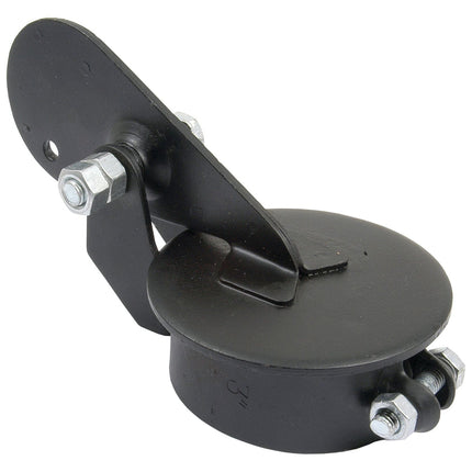 The Weather Cap - Counter Balanced, Ø 3'' (76.2mm) by Sparex (Part No. S.19781) includes a black industrial caster wheel with a mounting bracket and comes complete with bolts, nuts, and a weather cap for added protection.