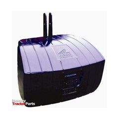 A large black Massey Ferguson weight (3907692M92) weighing 1100kg from AGCO, featuring the AGCO Parts logo and dual mounting prongs on the top, perfect for your MF 6465 or other Massey Ferguson models.