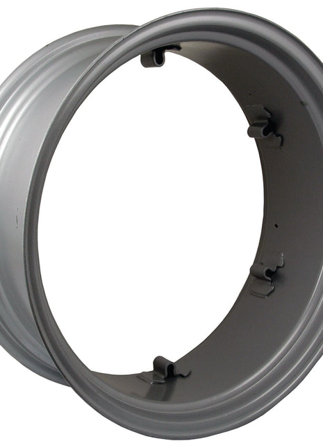 A large, 11 x 28'' round metal wheel rim with a grey finish and four interior mounting clips, compatible with Sparex products, identified as Wheel Rim S.42555.