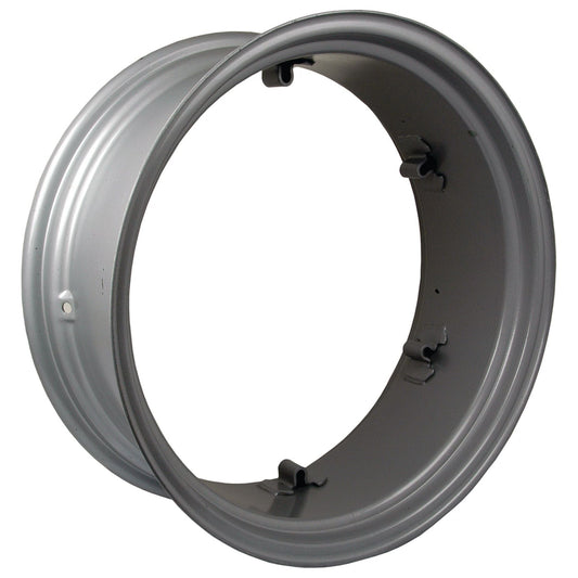 A large, 11 x 28'' round metal wheel rim with a grey finish and four interior mounting clips, compatible with Sparex products, identified as Wheel Rim S.42555.