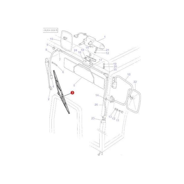 Technical diagram showing the assembly of a 300 Series vehicle's front windshield wiper mechanism. Parts are numbered and labeled for reference, akin to how tractor parts are detailed in AGCO's Massey Ferguson manuals for products like the Wiper Blade - 3620127M91.