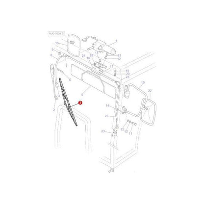 Technical diagram showing the assembly of a 300 Series vehicle's front windshield wiper mechanism. Parts are numbered and labeled for reference, akin to how tractor parts are detailed in AGCO's Massey Ferguson manuals for products like the Wiper Blade - 3620127M91.