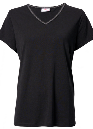 A plain, short-sleeved, 100% cotton black Massey Ferguson Women's V-neck T-shirt by AGCO (X993322306000) against a white background.