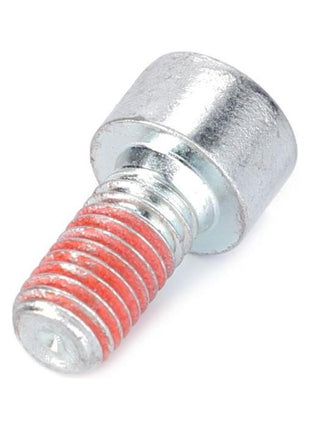 The AGCO Massey Ferguson - Hex socket screw - AL5050608 is a metallic screw featuring a red threadlocker applied to the threaded portion, making it ideal for various farming parts. Always check fitment before use to ensure compatibility.