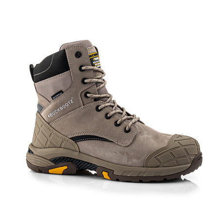 Buckbootz Blastz High Leg Lace/Zip Boot Stone | Waterproof Safety -  BLASTZSTN