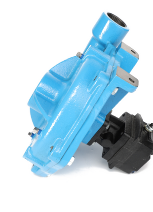 A blue and black industrial mechanical component, the AGCO PUMP - AG522365 features a cylindrical shape, multiple connection points, and visible bolts.