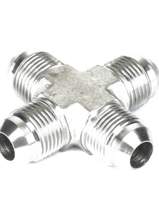 The AGCO | Cross Fitting - Acp0012210 is a metallic four-way cross fitting with threaded ends, designed for connecting pipes or tubes in plumbing or hydraulic systems. No current product description available for this product.