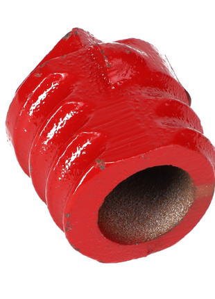 AGCO Plug - Sn3041 is a red, cylindrical-shaped metal part featuring ridges and an open central cavity.