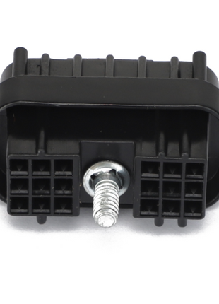 Close-up of the AGCO electrical connector (AG516857) featuring a black design with multiple pin slots and a central metal screw. No current product description available.