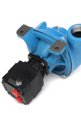 The AGCO PUMP - AG523460 from AGCO features a blue, cylindrical body along with a black attachment that includes red and black knobs.