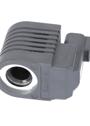 Close-up view of the AGCO solenoid, model F653810500020, a gray rectangular electrical component featuring a cylindrical opening on one side and text "16 WATTS" embossed on its surface. No current product description information is available.