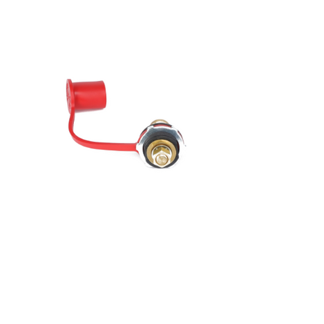 The AGCO Battery Terminal - AG522297, a red electrical connector featuring a protective rubber cap, pictured against a white background.