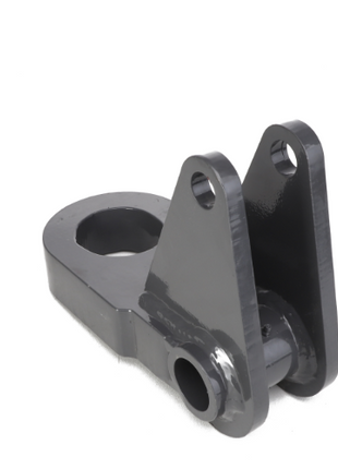 A metallic bracket with two upright sections featuring holes for bolts and a circular base, ideal for the AGCO Hitch, Disc Ripper - Acp0015810 in AGCO Parts.