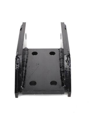The AGCO | SHANK - EPA65168 is a robust, black rectangular metal bracket featuring four precision-drilled holes and seamless welded edges, viewed from the front.