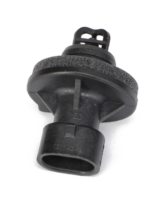 The AGCO | AIR TEMPERATURE SENSOR - AG332341 is a durable black plastic automotive sensor with a circular base and a grid-like top component, meticulously designed for seamless integration into your vehicle system.