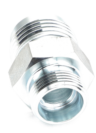 The AGCO FITTING - AL11120601 is a metallic threaded connector featuring two different thread sizes, commonly utilized in plumbing or industrial applications. No additional product description information is currently available.