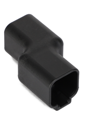 A black plastic T-shaped electrical connector with an open rectangular end and a closed end, branded as AGCO COUPLER - AG631781.