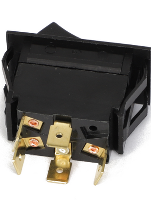 A black, rectangular AGCO rocker switch - AG514234 with three brass terminals at the base is viewed from an angle, showcasing its sleek side and bottom.