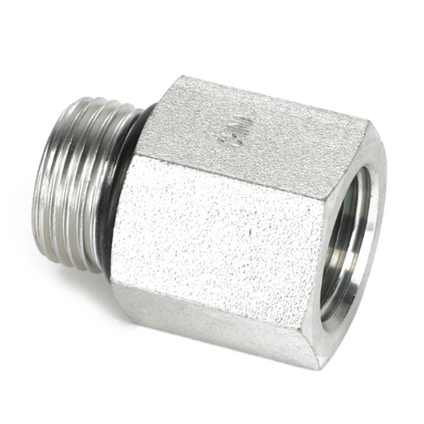 Introducing the AGCO | BUSH - AG133633, a high-quality silver metal hex-shaped pipe fitting by AGCO. This fitting features a threaded end and an open circular end, making it ideal for connecting two pipes or hoses. Detailed product description information is currently unavailable for further specifics.