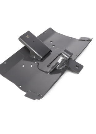 The AGCO | Skid Plate - Acw2149540 by AGCO is a black metal automotive skid plate, equipped with brackets and mounting holes, specifically designed for underbody protection. Its superior durability stands out even though there is no current product description available for comparison.