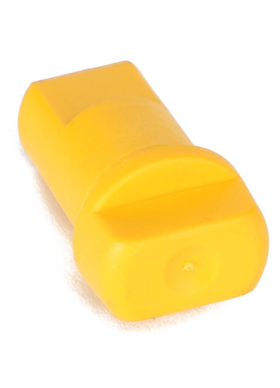 Introducing the AGCO | STEM - AG058595, a delightful yellow plastic toy from the renowned AGCO brand. This small, rectangular-shaped toy features a flat bottom and a rounded top with a distinctive horizontal indentation, making it perfect for imaginative play.