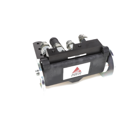 A branded label with "AGCO" proudly adorns the AGCO MULTICOUPLING - AL5201155 hydraulic valve assembly, set against a pristine white background.