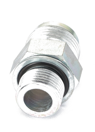 A close-up image of the AGCO | ADAPTER - AL5027483, a metallic hex nipple with threaded ends and an O-ring gasket. No current product description information is available.