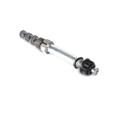 The AGCO | SOLENOID VALVE - AG333842 by AGCO is a durable metal hydraulic valve featuring expertly threaded components, secure O-rings, and an ergonomic knob.