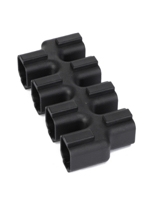 The AGCO | COUPLER - AG631779 by AGCO is a black plastic holder featuring four rectangular slots arranged neatly in two rows, perfect for organizing small items.
