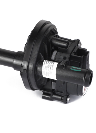 AGCO's Water Valve (Acp0656330) is a black cylindrical mechanical part featuring connectors, ridges, and a label with text.