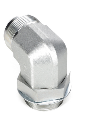 A silver metal elbow pipe fitting with threaded ends on both sides, branded as AGCO and identified by the product code AG554553, though specific dimensions are not provided.