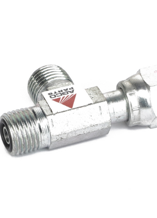 Metal hydraulic T-fitting with threaded ends, featuring a branded label on the central piece. Product Name: AGCO | T-Piece - Acw1971850. Brand Name: AGCO. No current product description information is available.