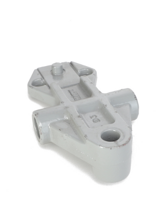 Image of the AGCO | PIVOT - ACP0040490, a gray metallic mechanical part with a central hollow section, several raised edges, and a cylindrical attachment point. For ordering or product questions regarding this AGCO product, please contact support.