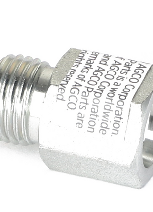 A close-up image of a metal hex nipple with threaded ends, clearly inscribed with text mentioning "AGCO". The product is named AGCO | ADAPTER FITTING - CH5P-9617.