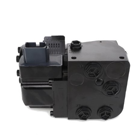 This image shows an AGCO Hydraulic Motor - Acw1088600 in black, featuring several hexagonal fittings and an electrical connector. Currently, no additional product description information is available.