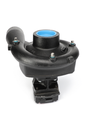 A sleek black AGCO centrifugal pump (AG128977) featuring a vibrant blue inlet, bolts, and mounting hardware, isolated on a pristine white background. No current product description information is available.