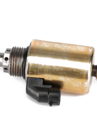 AGCO's KIT, SOLENOID - AG721730 is a metallic automotive part with a cylindrical shape and a threaded end, featuring a black plastic connector. Currently, there is no detailed product description available.