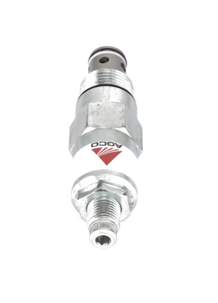 A silver metallic pneumatic fitting with a threaded end and a cylindrical body, labeled "AGCO | COMPENSATOR VALVE - AG335163." No Current Product Description Information Is Available.