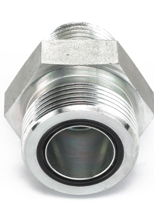 A close-up view of the AGCO Union - Acw1966020 metal pipe fitting, showcasing its visible threading and internal O-ring. No current product description offers such a detailed insight into its construction as this.