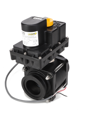 The AGCO | MANIFOLD - AG727419, a sleek black industrial solenoid valve from AGCO, features attached wiring and clearly labeled components, meticulously designed for precision control of fluid or gas flow.