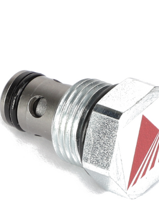 A cylindrical metal component featuring a hexagonal head and a red and white triangular logo corresponds to the AGCO CHECK VALVE - AG714790, although no additional product description information is currently available.